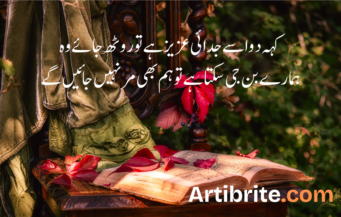 کہہ دو اسے جدائی عزیز ہے تو روٹھ جائے وہ ہمارے بن جی سکتا ہے تو ہم بھی مر نہیں جائیں گے کہہ دو اسے جدائی عزیز ہے تو روٹھ جائے وہہمارے بن جی سکتا ہے تو ہم بھی مر نہیں جائیں گے